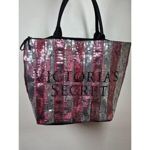 Victorias Secret Black Friday 2015 Sequined Tote Bag Pink Silver Limited Edition